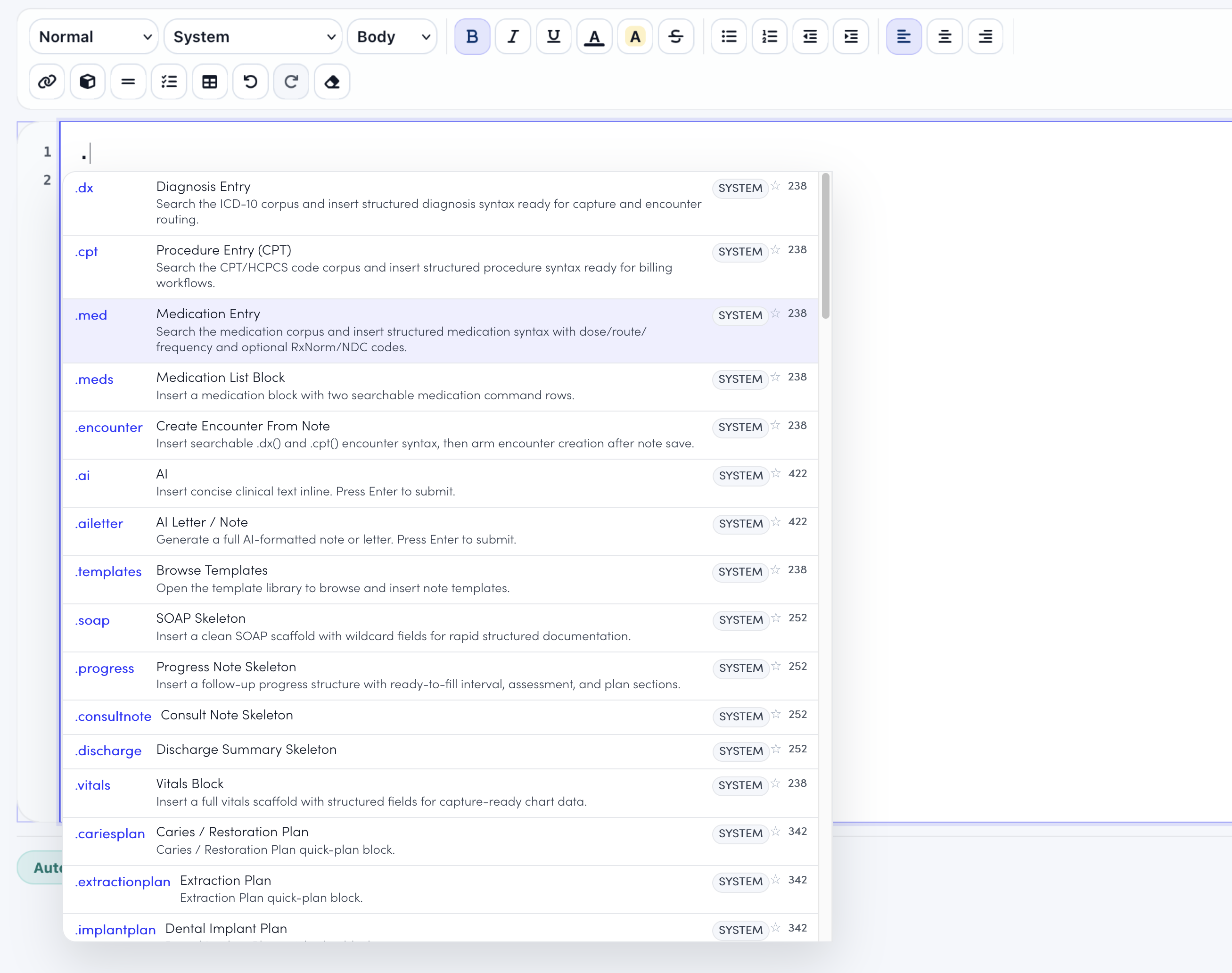 Notes Studio open in EMRDesk with a structured clinical note